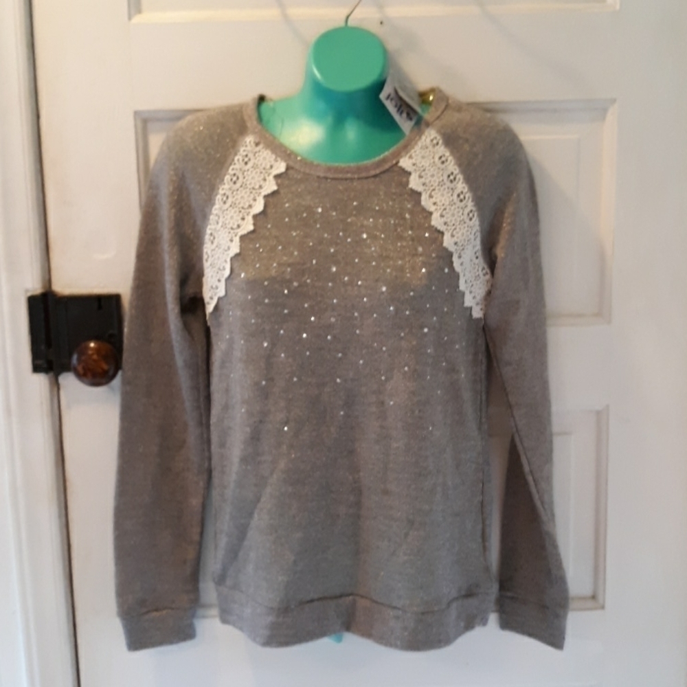 Jolt bedazzling rhinestone lace sweatshirt XS new